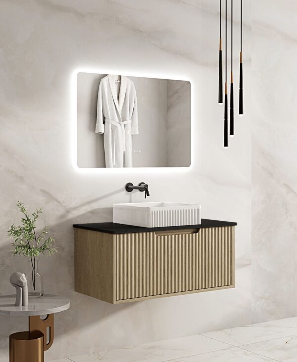 Fluted Rhea 900mm Wall-Hung Cabinet - Natural Oak - Image 11