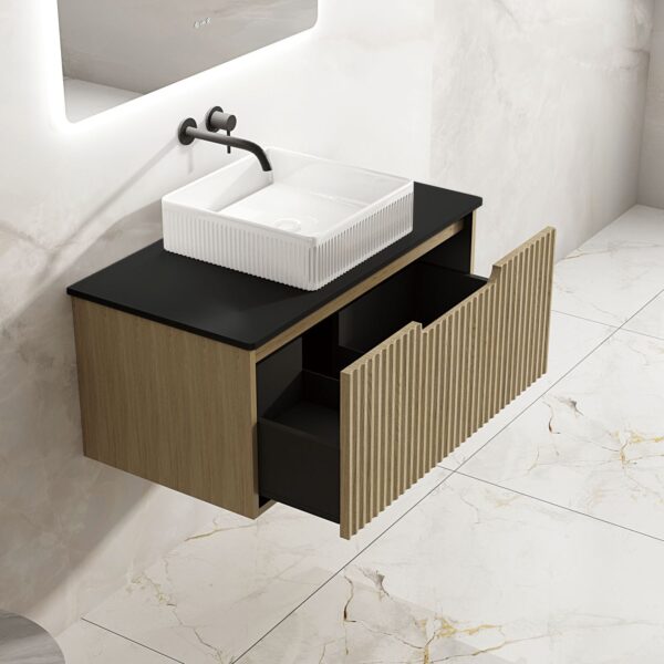 Fluted Rhea 900mm Wall-Hung Cabinet - Natural Oak - Image 10