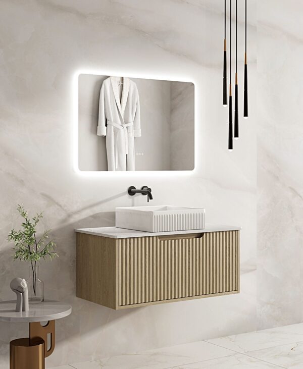 Fluted Rhea 900mm Wall-Hung Cabinet - Natural Oak - Image 8