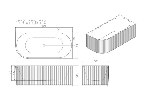 Rose V-Groove Corner Bathtub - Matt White - Image 9