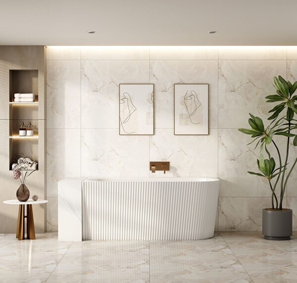Rose V-Groove Corner Bathtub - Matt White - Image 6