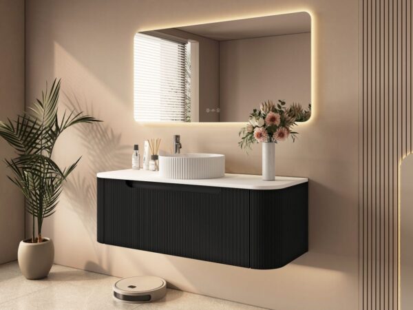 Rome 1200mm Wall-Hung Cabinet - Matt Black - Image 2