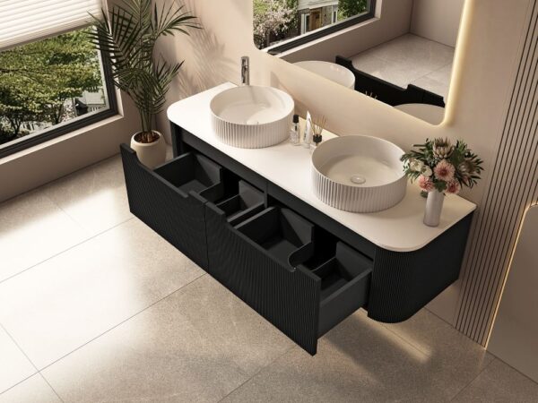 Rome 1500mm Wall-Hung Cabinet - Matt Black - Image 3