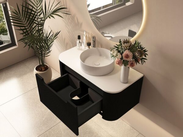 Rome 900mm Wall-Hung Cabinet - Matt Black - Image 3
