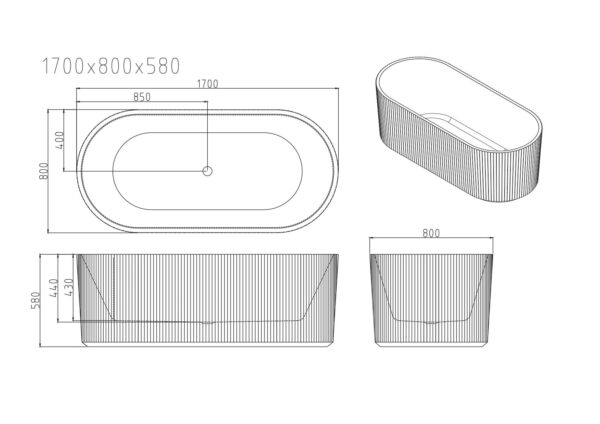 Rose Fluted V-Groove Freestanding Bathtub - Matt White - Image 6