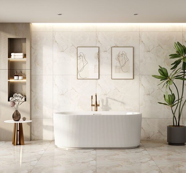 Rose Fluted V-Groove Freestanding Bathtub - Matt White - Image 2