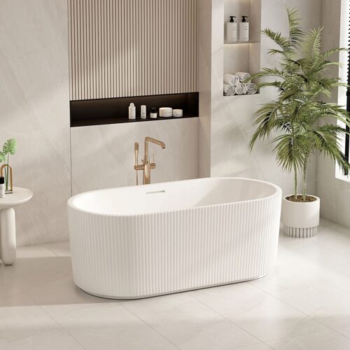 Rose Fluted V-Groove Freestanding Bathtub - Matt White