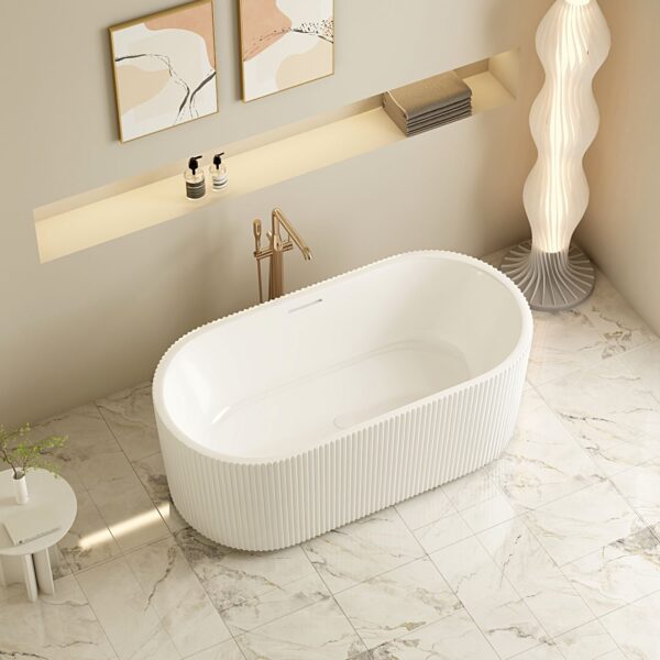 Rose Fluted V-Groove Freestanding Bathtub - Matt White - Image 3