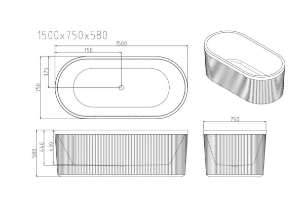 Tyler Freestanding Fluted Bathtub – Gloss White - Image 4