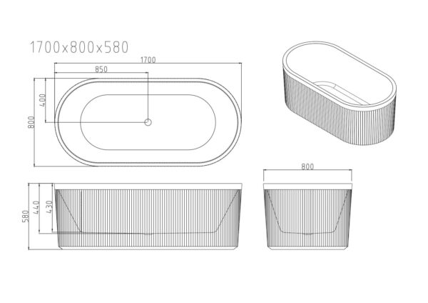 Tyler Freestanding Fluted Bathtub – Gloss White - Image 5