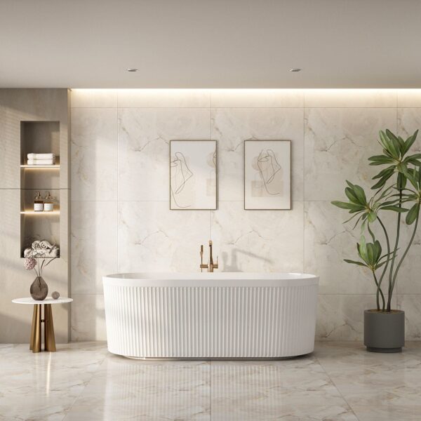 Tyler Freestanding Fluted Bathtub – Gloss White - Image 2