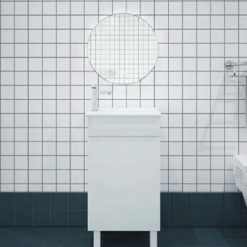 Bianca Slim PVC 40cm Floor Standing Vanity Gloss White with Ceramic Top